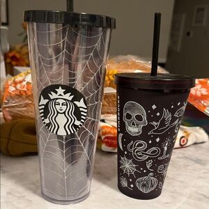 Limited Edition Starbucks Spider Web and Skull Tumbler Duo